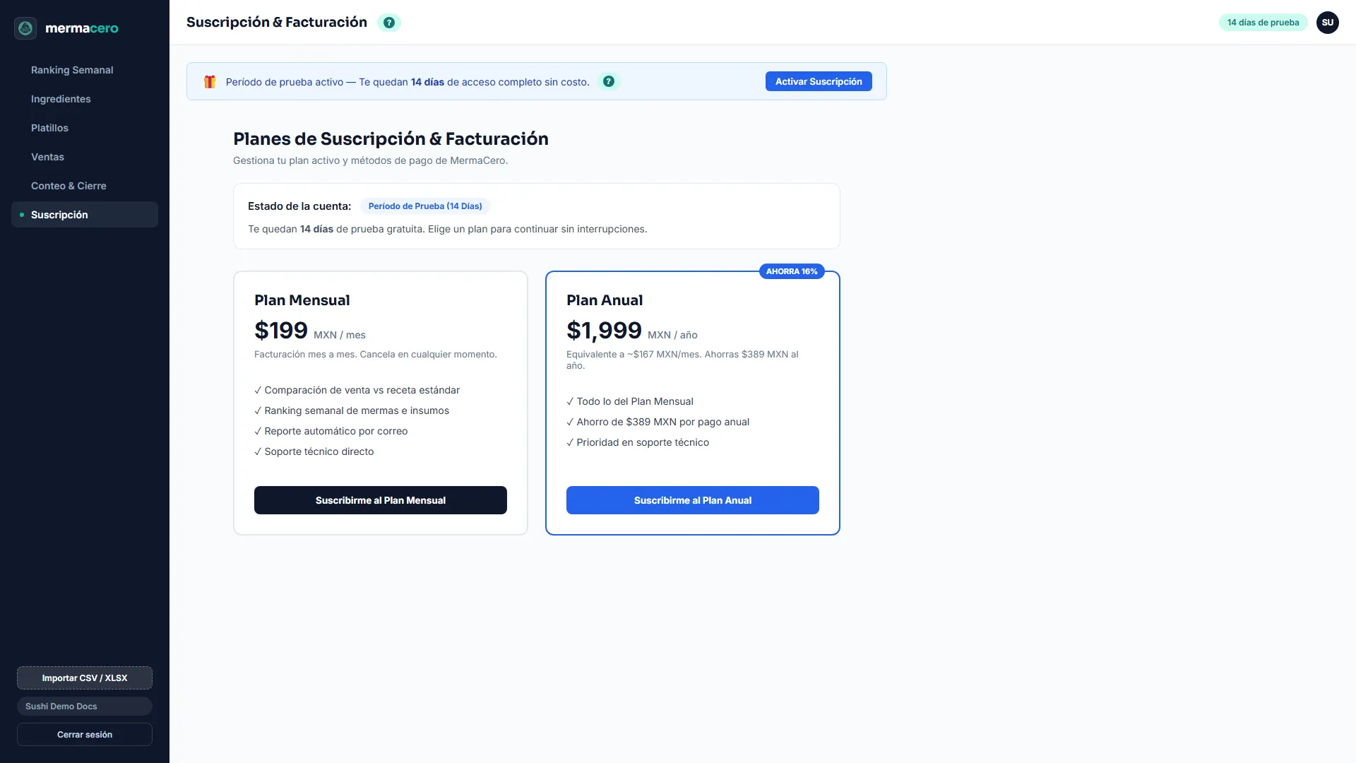 Suscripción y Facturación