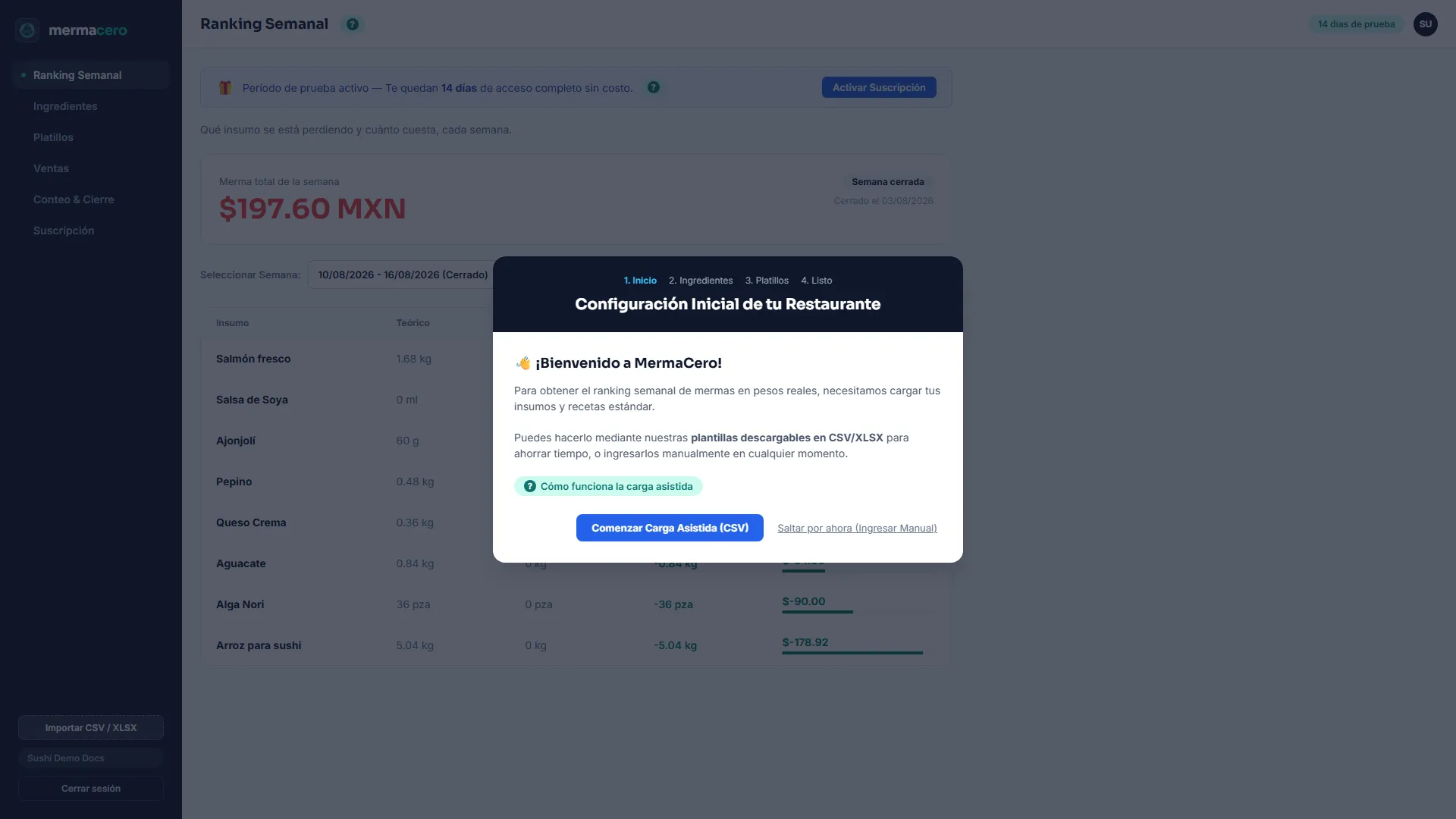 Wizard de onboarding — paso 1
